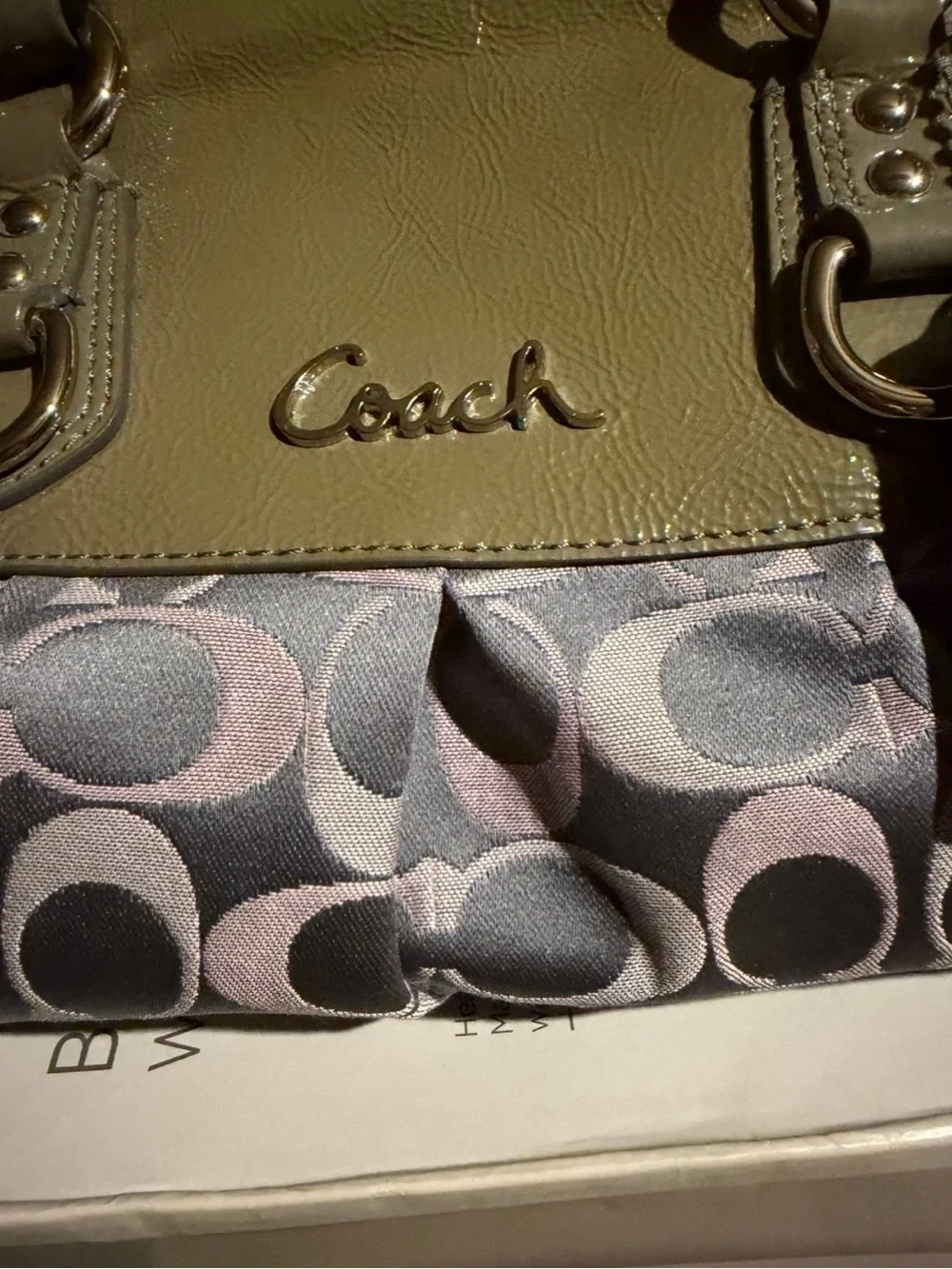 Coach Grey and Pink Leather & Signature Print Satchel